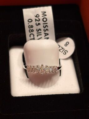 Moissonite 925 Silver Marquise Cut Wedding Engagement Ring NWT Size 8